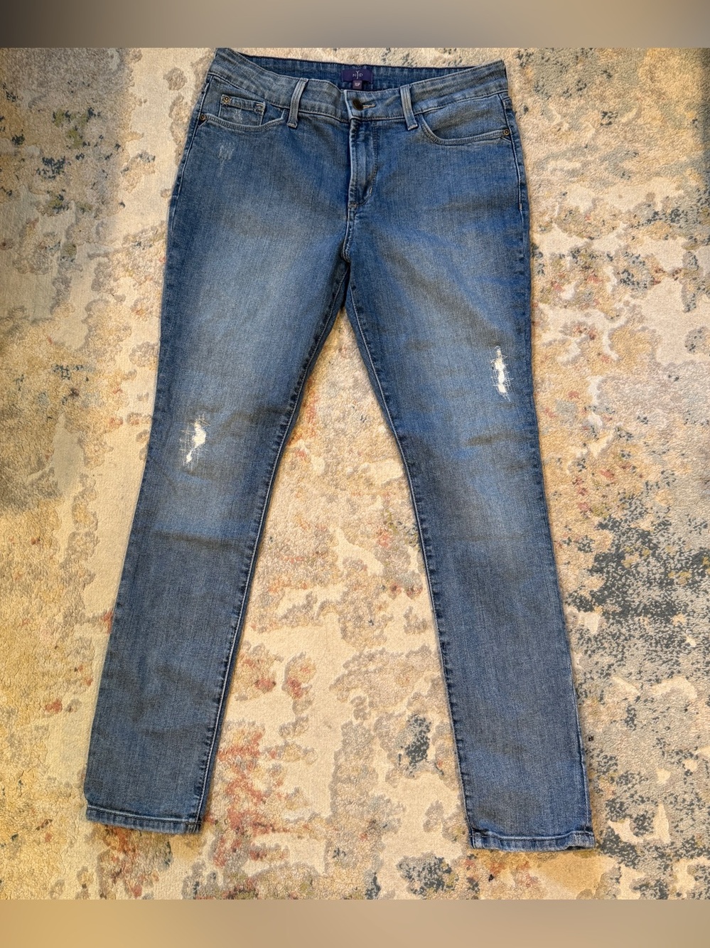 NYDJ Not Your Daughters Distressed Stretch Skinny Jeans  Medium Wash 10P Ankle